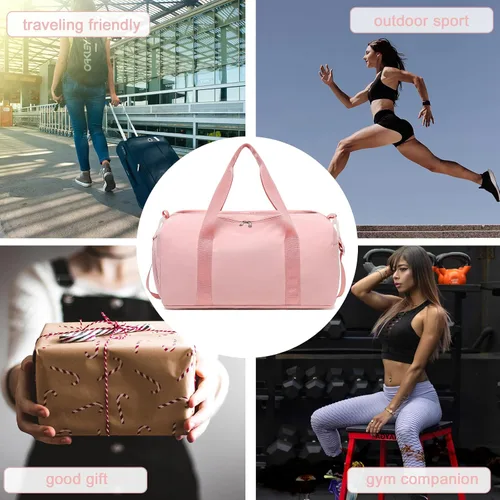 Vista 3 de Bolsa de viaje deportiva para gimnasio para hombres y mujeres con compartimento para zapatos, bolsillo húmedo, Rosa (Pure Pink), Bolsa de gimnasio
