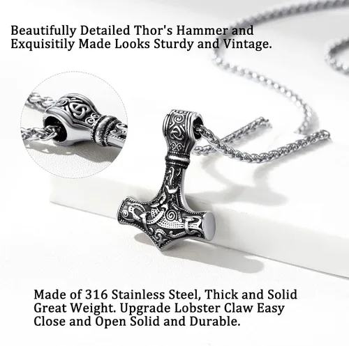 Vista 5 de Bestyle Collar y pulsera de martillo de Thor Viking para hombre genial