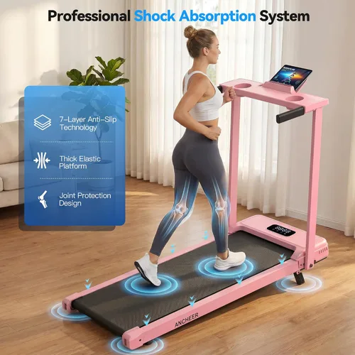 Vista 5 de FUNMILY Almohadilla para caminar de 3.5HP con inclinación - Cinta de correr Rosa Pro
