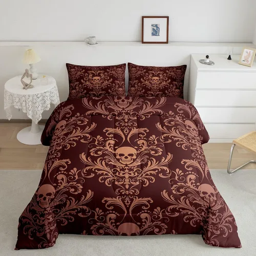 Vista 46 de Erosebridal Juego de ropa de cama damascada gótica para adultos, juego de edredón victoriano antiguo, edredón floral vintage gótico con diseño