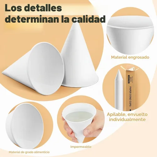 Vista 3 de Roshtia 200 piezas de vasos de cono de papel engrosados, vasos de cono desechables para hielo raspado, enfriador de agua de granizado, blanco