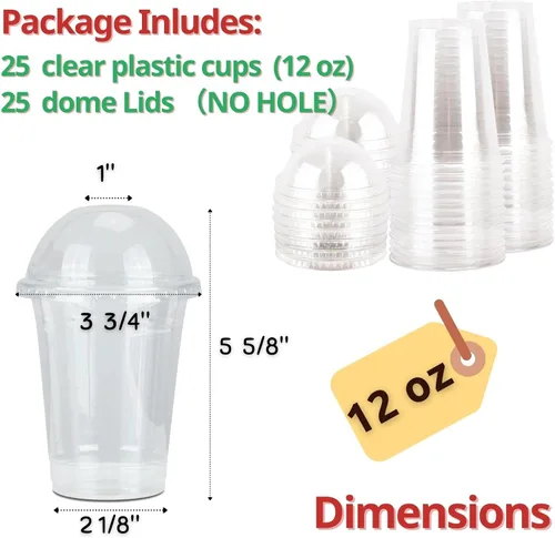 Vista 3 de Aatriet - Vasos de plástico transparente de 12 onzas con tapas de cúpula (sin agujero), juego de 25, tazas de postre de parfait desechables