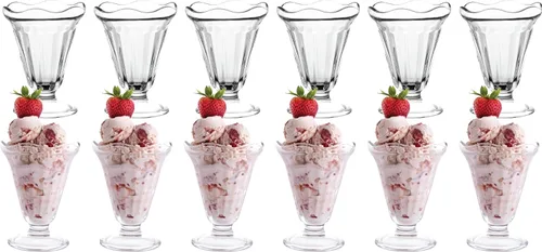 Vista 8 de Vikko Tazas de helado con base de vidrio, juego de 6 tazas de leche, vasos de malteada de 7.5 onzas, tazas de helado con base, vasos de postre
