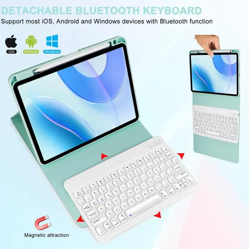 Vista 3 de Funda de teclado para iPad Pro11 "1ª/2ª/3ª/4ª generación con soporte para lápices, compatible con iPad Air4/Air5/Air de 11 pulgadas M2, teclado