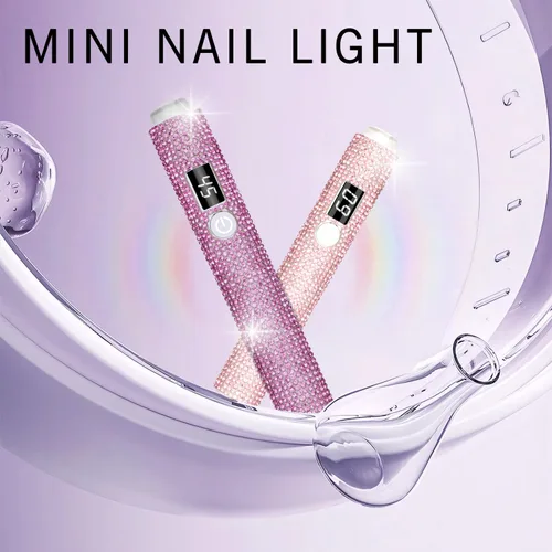 Vista 7 de Luz UV de mano para uñas de gel, mini luz UV con purpurina para uñas, lámpara de uñas portátil inalámbrica para uñas de gel X de curado rápido