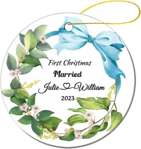 Vista 10 de Adorno personalizado con inicial de Navidad, regalo de decoración de árbol de Navidad, monograma de 26 letras para la primera Navidad, adorno