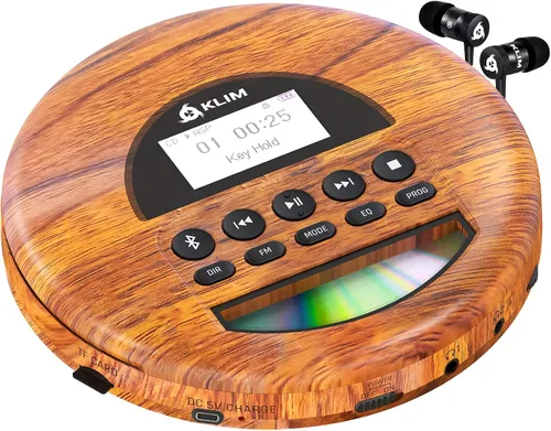 Vista 4 de KLIM Nomad Wood - Reproductor portátil de CD Walkman - Batería de larga duración - Incluye auriculares - Radio FM - Compatible con reproductor de CD