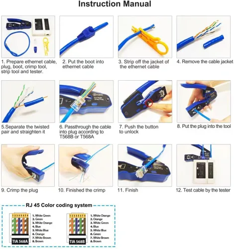 Vista 8 de Kit de herramientas de crimpado RJ45, crimpadora Ethernet de paso, kit de herramientas de crimpado Ethernet profesional, herramienta de crimpado