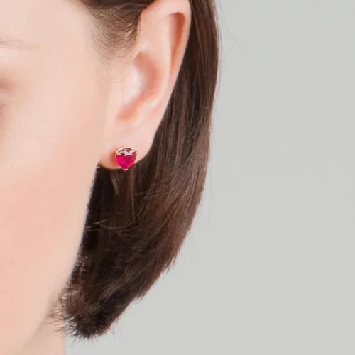 Vista 5 de Galaxy Gold GG Aretes de tuerca de oro rosa blanco sólido de 14 quilates de 2,9 quilates, corazón rubí 4159, Gema Metal, Rubí