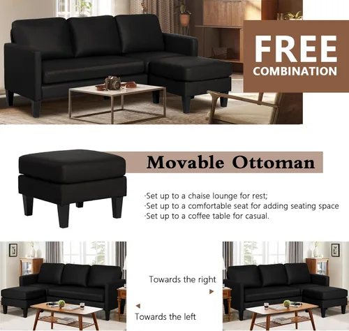 Vista 4 de LEISU - Sofá seccional de cuero en forma de L con diván y sofás convertibles Sectional Sofa Couch for Small Space, Modern Modular Furniture Sets