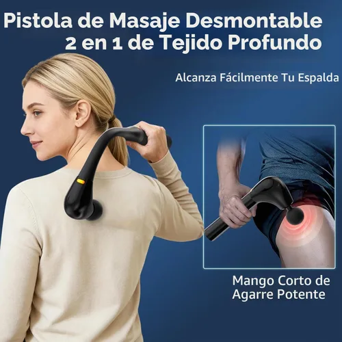 Vista 2 de Pistola de masaje de tejido profundo 2 en 1 desmontable con mango de extensión
