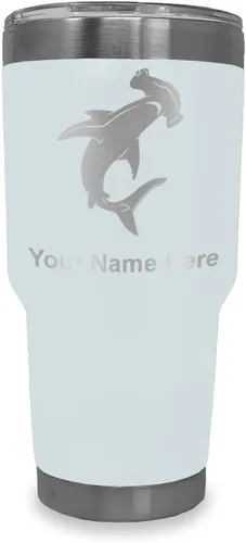 Vista 9 de LaserGram Vaso aislado al vacío de 20 onzas, tiburón martillo, grabado personalizado incluido (negro)