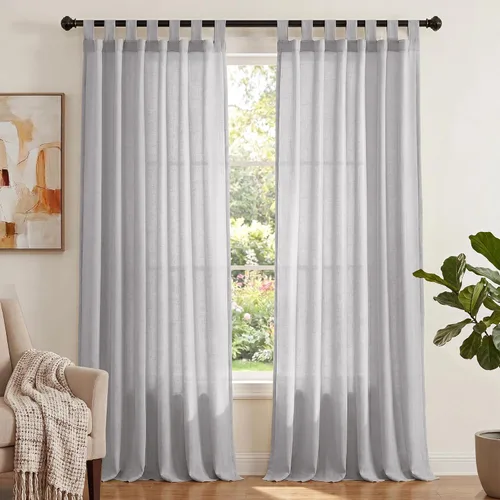 Vista 13 de PrinceDeco Cortinas de Lino de 63 Pulgadas de Largo con Trabillas Superiores Paneles de Tratamientos para Ventanas Semi Transparentes de Filtrado
