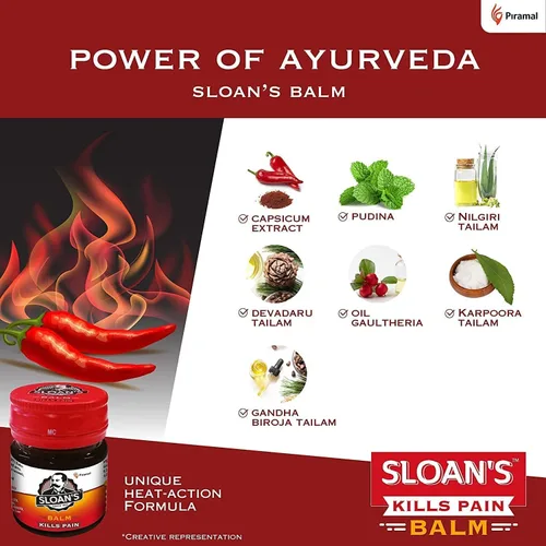Vista 4 de Sloan's Balm Mata el dolor severo Poder del ayurveda con 5 aceites herbales Acción de calor única con extracto de pimiento 20 gm x paquete de 4