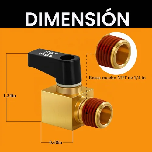 Vista 2 de SUNROAD Válvula de compresor de aire Válvula de bola de drenaje de latón Válvula de bola de 1/4 "NPT rosca macho compresor de aire Accesorios 2
