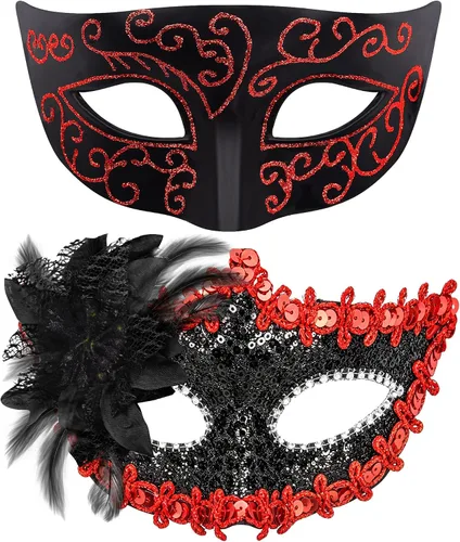 Vista 21 de Juego de Máscaras para Pareja de SIQUK, Máscara de Fiesta Veneciana, Máscara de Disfraz