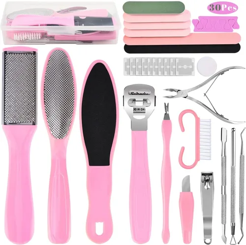 Vista 8 de Kit profesional de cuidado de pies, juego de pedicura de 30 piezas con lima de pies, afeitadora de callos, removedor de piel dura (negro)