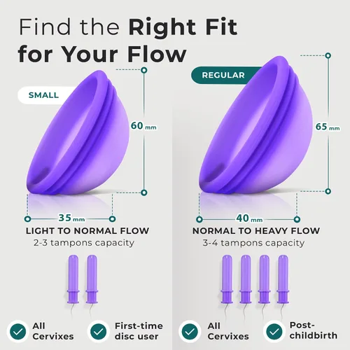 Vista 4 de Disco menstrual reutilizable – Juego de 2 discos de período suaves para mujer – Copa menstrual de silicona de grado médico flexible, a prueba