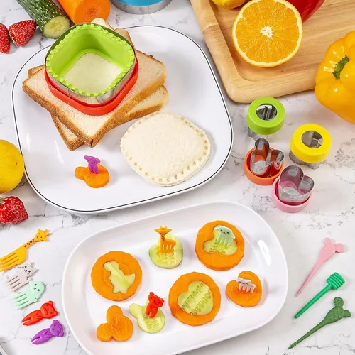Vista 7 de Cortador de sándwiches para el almuerzo de los niños, 22 piezas (GRANDE), máquina de sándwiches de Nifogo y juego de cortadores de galletas