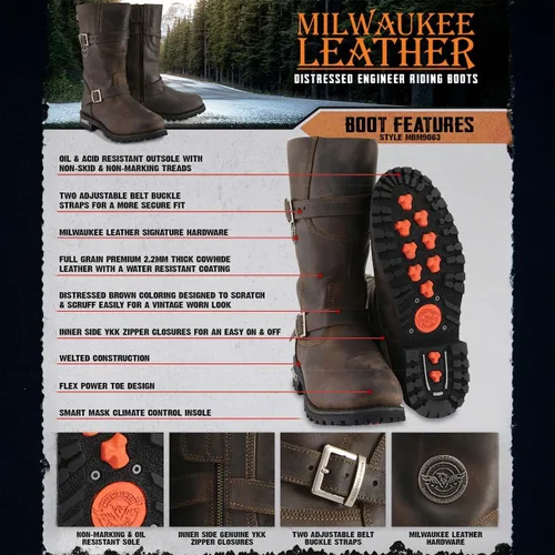Vista 2 de Milwaukee Leather MBM9063 - Botas de ingeniero clásicas para hombre, color marrón envejecido, 7 .5