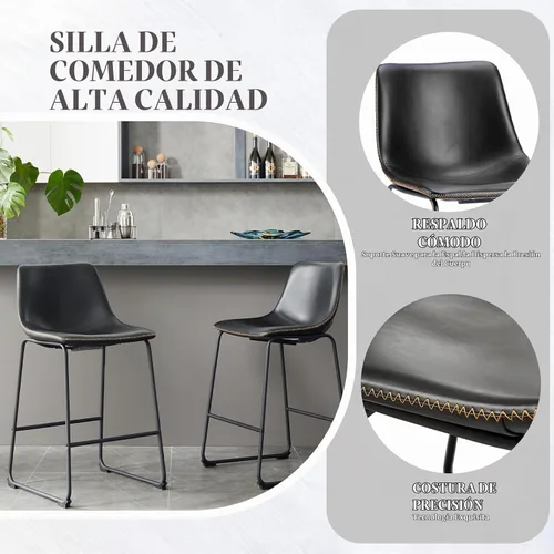 Vista 5 de OLIXIS 26" Counter Height Bar Stools Set of 2 for Kitchen Negro