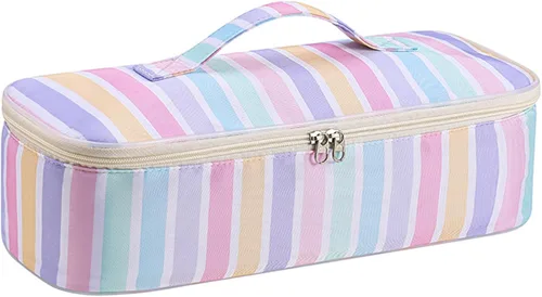 Vista 18 de Elegante bolsa de viaje para herramientas para el cabello con asa para Raya azul claro y rosa