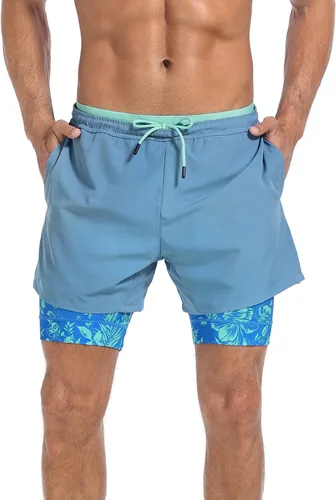 Vista 3 de LRD Pantalones cortos de entrenamiento para hombre con forro de compresión de 5 pulgadas de entrepierna