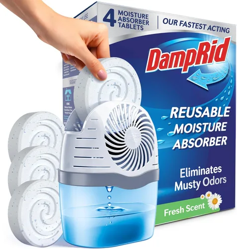 Vista 9 de DampRid Absorbedor de humedad reutilizable con 4 tabletas de gota, sin fragancia, 15.8 onzas, atrae y atrapa el exceso de humedad y elimina