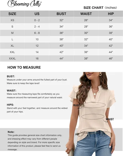 Vista 6 de Blooming Jelly Blusa elegante para mujer, estilo casual, con volantes, manga corta, cuello en V, elegante blusa de trabajo de negocios