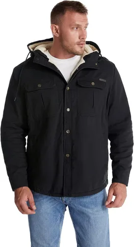 Vista 2 de Mr.Stream Abrigo térmico para hombre, con forro polar y forro polar con capucha de algodón lavado Negro