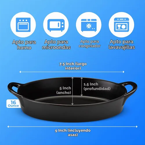 Vista 2 de Fuentes ovaladas para gratinar aptas para horno y microondas para cocinar y hornear, juego de 4 piezas, cerámica resistente al calor con asas