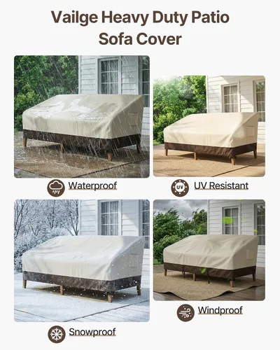 Vista 6 de Vailge Funda para Sofá de Patio de Servicio Pesado, 100% Impermeable Funda para Sofá de Exterior de 3 Plazas, Fundas para Muebles de Jardín y Patio