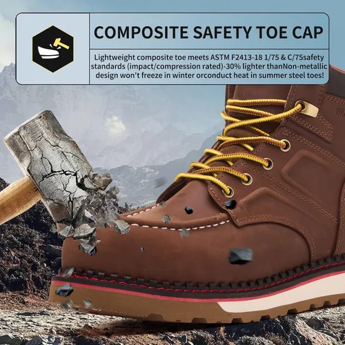 Vista 2 de MWORK Welted Blunt Botas de trabajo impermeables con punta de mocasín de 6 pulgadas, punta de compensación, a prueba de pinchazos, suela de cuña