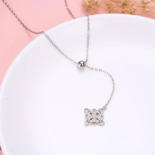 Vista 4 de FLYOW Collar de plata de ley 925 celta con nudo de brujas ajustable en forma de Y para mujer Plata esterlina No es una piedra preciosa