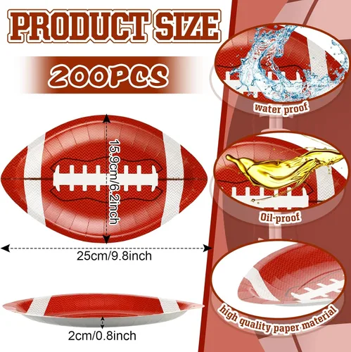 Vista 3 de Zubebe 200 platos de fútbol para fiestas, platos de papel desechables en forma de fútbol, bandejas para servir vajilla, para eventos deportivos