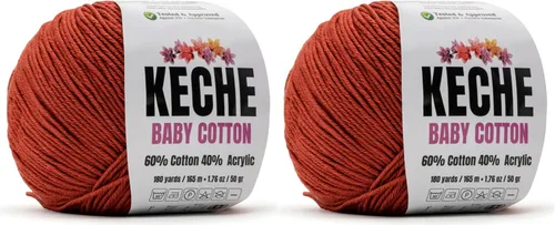 Vista 17 de Keche Hilo de Algodón, 60% Algodón 40% Hilo Acrílico, Hilo de Algodón Suave para Crochet y Tejer, Hilo Amigurumi 1 Madeja/Bola 1.76 Oz (50g) / 180