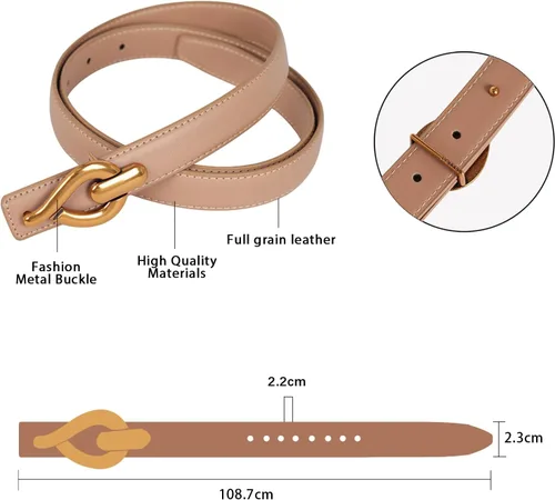 Vista 94 de Cinturón de cuero clásico con hebilla de metal para mujer con vestido de jeans