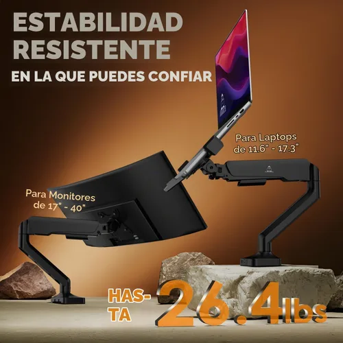 Vista 3 de Elevate Pro - Soporte de pie para computadora portátil de alta resistencia para escritorio (11"-17.3" - máx. 26 libras) Soporte de brazo de resorte