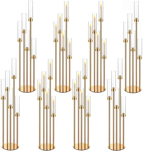 Vista 27 de Centros de mesa de candelabro negro de 35 pulgadas, 10 piezas, para mesas, 5 brazos, centros de mesa de boda para decoraciones