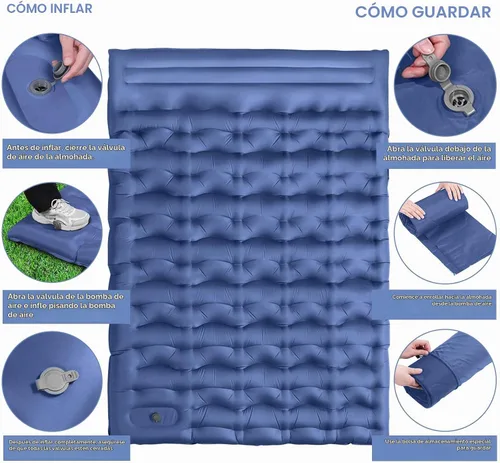 Vista 5 de Colchoneta de Dormir para Campamento, Alfombrilla de Campamento Extra Gruesa de 6" con Almohada Bomba de Pie Incorporada, Alfombrilla Inflable Ultra