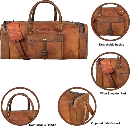 Vista 4 de The-Collective - Bolsas de lona grandes de 24 pulgadas para hombres y mujeres, de cuero, viajes, de noche, gimnasio, deportes, fin de semana, bolsa