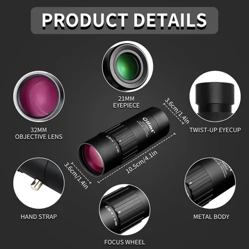 Vista 2 de Telescopio Monocular Olimt 8x32 Mini Monocular de Bolsillo Monoculares Compactos para Adultos