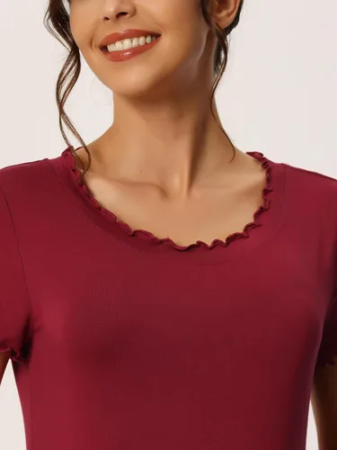 Vista 4 de cheibear Camisón de pijama de manga corta para mujer, camisón con volantes, camisón para descansar