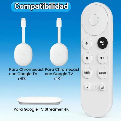 Vista 3 de Control remoto por voz de repuesto para Google-Chromecast-Remote, para Chromecast con Google TV Remote 4K/HD y Google TV Streamer 4K