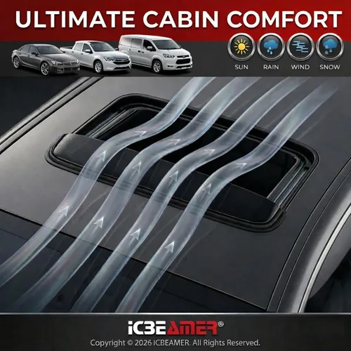 Vista 8 de ICBEAMER - Deflector de viento universal para techo solar, lunar, para vehículo, color negro, humo oscuro, suave, con cinta impermeable