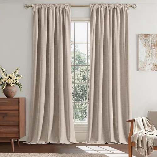 Vista 7 de EMEMA - Cortinas de lino beige opacas de 84 pulgadas de largo, 2 paneles para dormitorio, sala de estar, aislamiento térmico, cortinas de lino