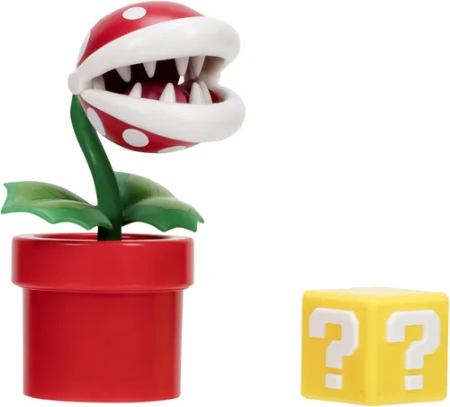 Vista 4 de Super Mario Nintendo - Figura de planta de piraña de 4 pulgadas con accesorio de bloque de preguntas. A partir de 3 años (con licencia oficial)