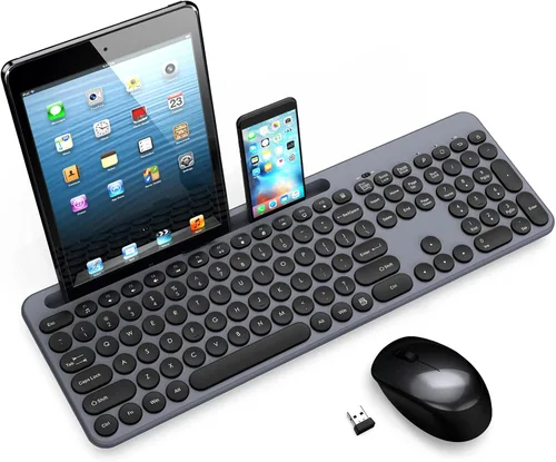 Vista 6 de LeadsaiL - Juego de teclado y mouse inalámbricos de tamaño completo, teclado ergonómico para computadora con soporte para teléfono y tableta, juego