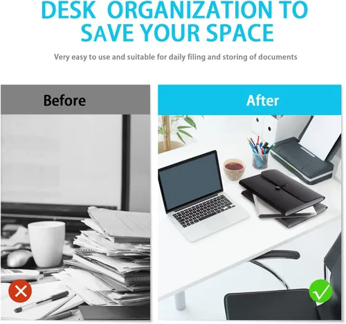 Vista 7 de Carpeta de archivos expandible con 13 bolsillos, carpeta de archivo de acordeón para documentos, organizador estético de papel negro
