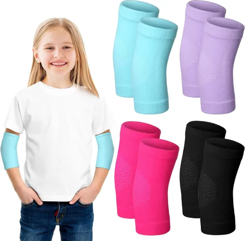 Vista 10 de Lenwen 4 Pares de Coderas de Codo para Niños, Manga de Compresión de Brazo, Manga de Protección de Codo Tejida para Gimnasio, Protectores para Niños
